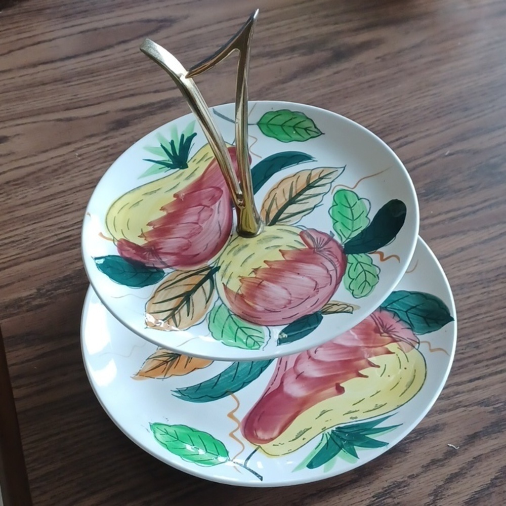Vintage Ironstone by Sealy Two Tier MCM Serving Tray with Fruit